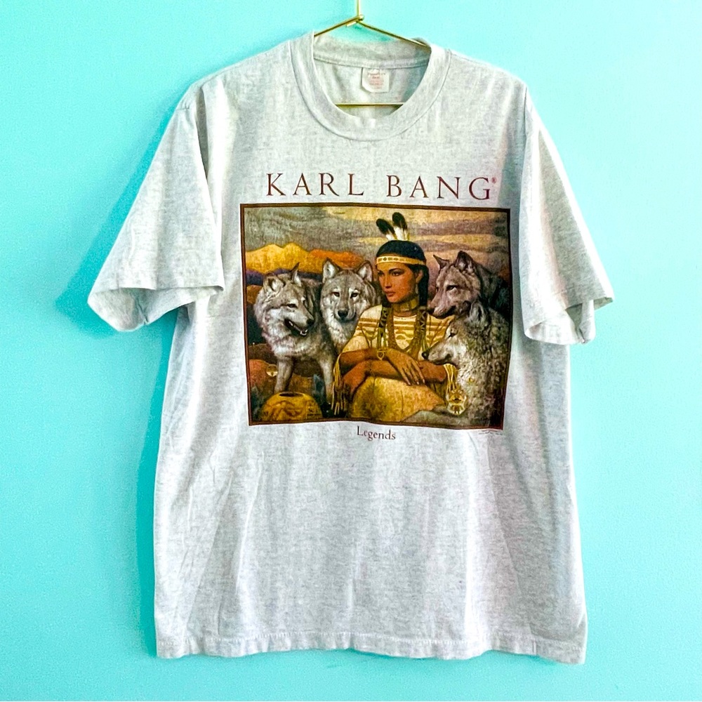 Vintage Native American Art Shirt Karl Bang Wolves Artist 90s XL